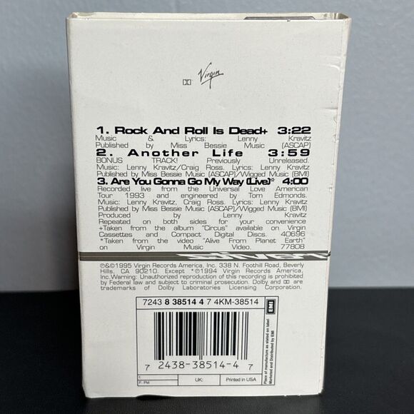 Rock & Roll Is Dead [Single] by Lenny Kravitz (Cassette, Sep-1995, Virgin) - Picture 2 of 4